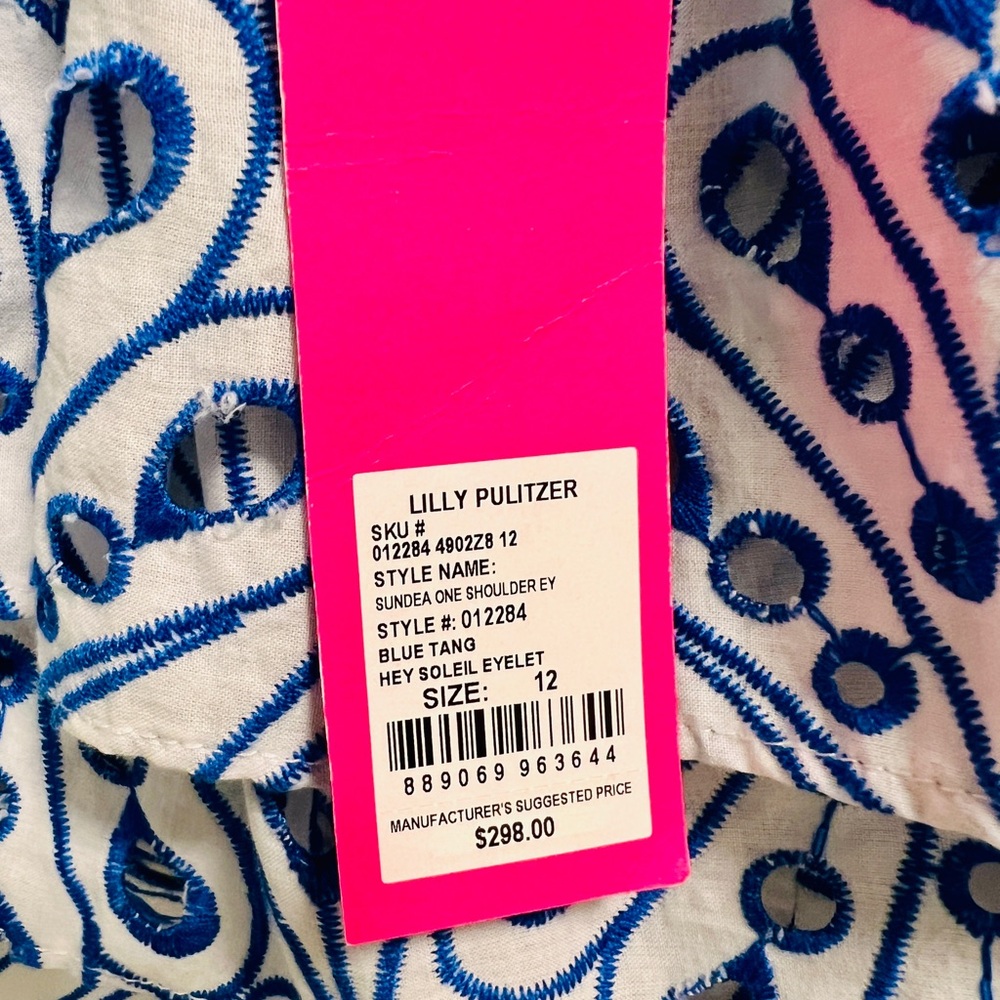 NWT Lilly Pulitzer Sundea One Shoulder Eyelet Shift Dress Blue Tang Size 12 - Picture 5 of 12